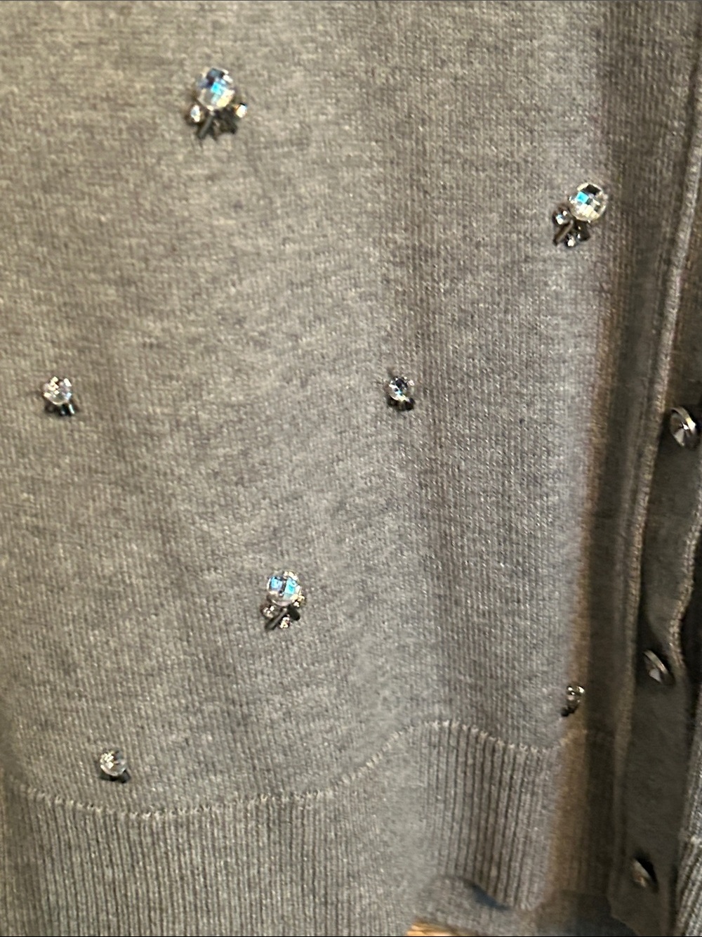 ELLE Gray V-Neck Embellished Cardigan Sweater
